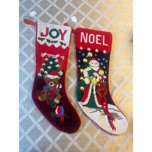 Vintage Hand-Stitched Needlepoint Christmas Stockings